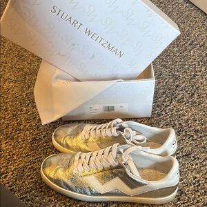 Stuart Weitzman Daryl Silver LAA- Lame Nappa Sneakers